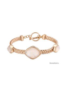 Vintage Natural Shell Chunky Gold Braided Chain Bracelet